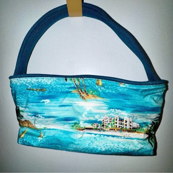 Vintage 90s Y2K Tropical Hawaiian Print Canvas Handbag - Picture 4 of 7